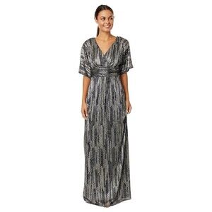 NWT Lilly Pulitzer XL Parigi Maxi Dress Navy Gold Metallic Rp Stripe Formal $298